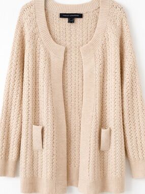 French Connection 100% Whool Cream Open-Front Chunky Knit luxuryCardigan Sweater